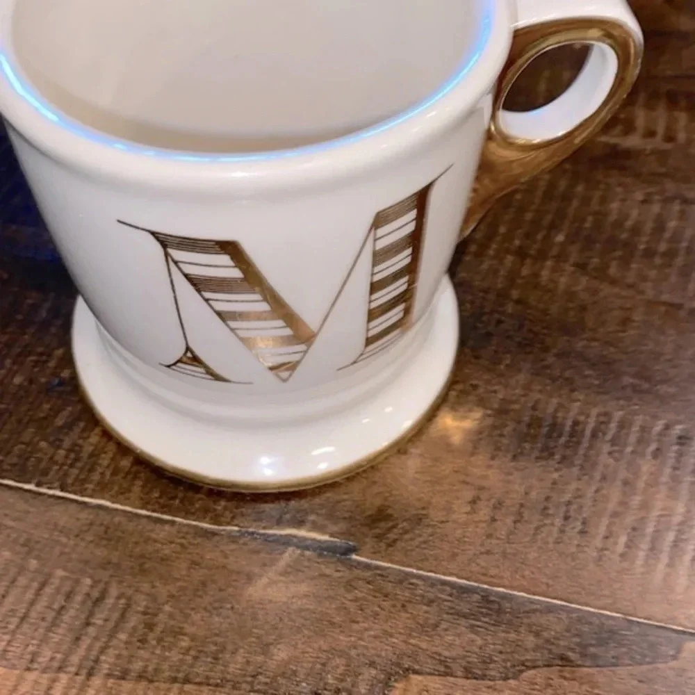 Anthropologie M monogram gold  ceramic coffee/tea mug
